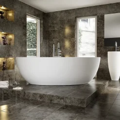 Baignoire îlot TERRA acrylique blanc mat - 186x88x60cm - Garantie 5 ans - Sans robinet, Avec siphon