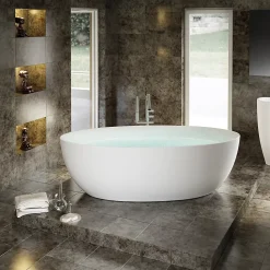Baignoire îlot TERRA acrylique blanc mat - 186x88x60cm - Garantie 5 ans - Sans robinet, Avec siphon
