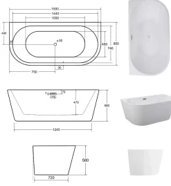 Baignoire îlot VICA GLAM GRAPHITE 80 cm - 150cm