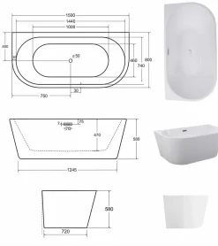 Baignoire îlot VICA GLAM GRAPHITE 80 cm - 150cm