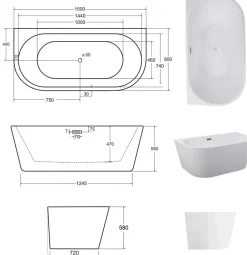 Baignoire îlot VICA GLAM SILVER 80 cm - 150cm