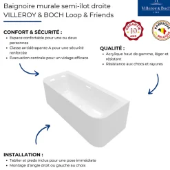 Baignoire murale semi-îlot VILLEROY & BOCH Loop & Friends