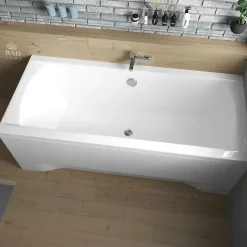 Baignoire rectangulaire 180 x 80 INES acrylique blanc + avec Tablier + Pieds + Vidage à chromé