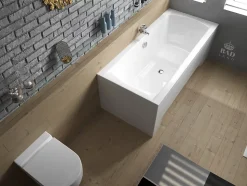 Baignoire rectangulaire 180 x 80 INES acrylique blanc + avec Tablier + Pieds + Vidage à chromé