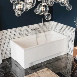 Baignoire rectangulaire 140 x 70 ELZA acrylique blanc + avec Tablier + Pieds + Vidage à chromé