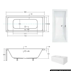 Baignoire rectangulaire - avec Tablier Blanc et Repose Tête OFFERT - QUADRO - 190 x 90 cm
