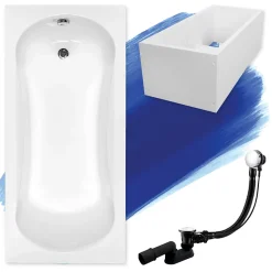 Baignoire rectangulaire 140 x 70 ARIA acrylique blanc + Support stabilisateur en polystyrène + Pieds + Vidage à chromé