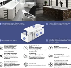 Baignoire rectangulaire 150 x 75 CLASSIC acrylique blanc + Support stabilisateur en polystyrène + Pieds + Vidage à chromé