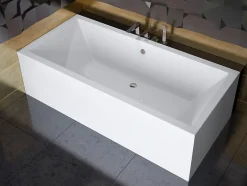 Baignoire rectangulaire 155 x 70 QUADRO acrylique blanc + avec Tablier + Pieds + Vidage à chromé