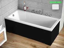 Baignoire rectangulaire - avec Tablier Noir Mat et Repose Tête OFFERT - MODERN - 150 x 70 cm