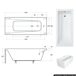 Baignoire rectangulaire - avec Tablier Blanc et Repose Tête OFFERT - MODERN - 160 x 70 cm