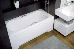 Baignoire rectangulaire - 150 x 70 cm - avec Habillage - Pieds - Poignées - Vidage Chrome - ARIA PLUS