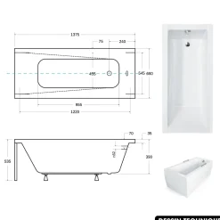 Baignoire rectangulaire - avec Tablier Blanc et Repose Tête OFFERT - MODERN - 140 x 70 cm