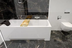 Baignoire rectangulaire 140 x 70 OPTIMA acrylique blanc, sans Habillage + Étagère bambou + Pieds + Vidage à chromé