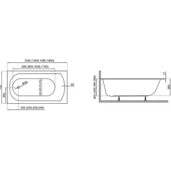 Baignoire rectangulaire 130 x 70 CLASSIC SLIM acrylique blanc + Support stabilisateur en polystyrène + Pieds + Vidage à chromé