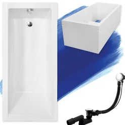 Baignoire rectangulaire 140 x 70 MODERN acrylique blanc + Support stabilisateur en polystyrène + Pieds + Vidage à chromé