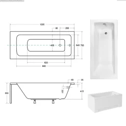 Baignoire rectangulaire - 100 x 70 cm - avec Habillage - Pieds - Vidage Chrome - TALIA