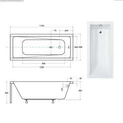 Baignoire rectangulaire - 170 x 70 cm - avec Habillage Polystyrène - Pieds - Vidage Chrome - MODERN SLIM
