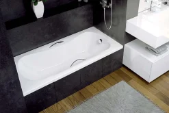 Baignoire rectangulaire - 130 x 70 cm - sans Habillage - avec Pieds - Poignées - Vidage Chrome - ARIA PLUS