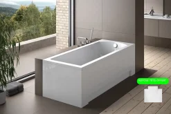 Baignoire rectangulaire + tablier blanc + repose tête - SHEA - 150 x 70 cm