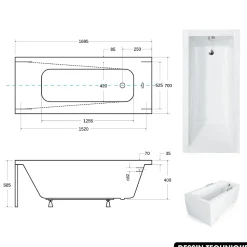 Baignoire rectangulaire - avec Tablier Noir Mat et Repose Tête OFFERT - MODERN - 170 x 70 cm