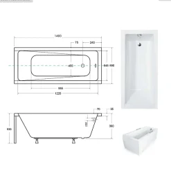 Baignoire rectangulaire - 140 x 70 cm - avec Habillage - Pieds - Vidage Chrome - MODERN