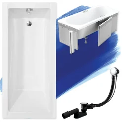 Baignoire rectangulaire 180 x 80 MODERN acrylique blanc + Habillage en polystyrène + Pieds + Vidage à chromé
