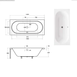 Baignoire rectangulaire - 160 x 75 cm - avec Habillage Polystyrène - Pieds - Vidage Chrome - VITAE SLIM