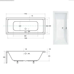 Baignoire rectangulaire - 175 x 80 cm - avec Habillage - Pieds - Vidage Chrome - QUADRO SLIM