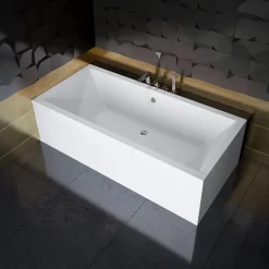 Baignoire rectangulaire 175 x 80 QUADRO acrylique blanc + Habillage en polystyrène + Pieds + Vidage à chromé