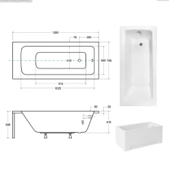 Baignoire rectangulaire - 120 x 70 cm - avec Habillage - Pieds - Vidage Chrome - TALIA