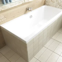 Baignoire rectangulaire 160 x 75 INES acrylique blanc + Support stabilisateur en polystyrène + Pieds + Vidage à chromé