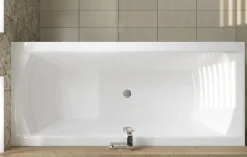 Baignoire rectangulaire 160 x 75 INES acrylique blanc + Support stabilisateur en polystyrène + Pieds + Vidage à chromé