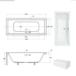Baignoire rectangulaire - 190 x 90 cm - avec Tablier - Pieds - Vidage Chrome - QUADRO