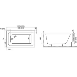 Baignoire rectangulaire 100 x 70 CAPRI acrylique blanc, sans Habillage + Pieds + Vidage à chromé