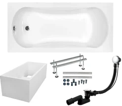Baignoire rectangulaire 130 x 70 ARIA acrylique blanc + Support stabilisateur en polystyrène + Pieds + Vidage à chromé