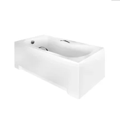 Baignoire rectangulaire - 170 x 70 cm - avec Tablier Blanc - Pieds - Poignées - Vidage Chrome - ARIA PLUS