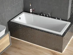 Baignoire rectangulaire 180 x 80 MODERN SLIM acrylique blanc + Habillage en polystyrène + Pieds + Vidage à chromé