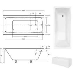Baignoire rectangulaire + tablier noir mat + repose tête - OPTIMA - 140 x 70 cm