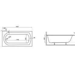 Baignoire rectangulaire 150 x 75 CLASSIC SLIM acrylique blanc + Support stabilisateur en polystyrène + Pieds + Vidage à chromé
