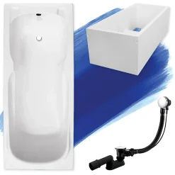 Baignoire rectangulaire 120 x 70 MAJKA acrylique blanc + Support stabilisateur en polystyrène + Pieds + Vidage à chromé