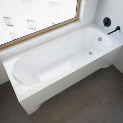 Baignoire rectangulaire 160 x 75 MEDIUM acrylique blanc + avec Tablier + Pieds + Vidage à chromé