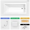 Baignoire rectangulaire - 180 x 80 cm - sans Habillage - avec Pieds - Repose-tête - Étagère bambou - Vidage Chrome - MODERN