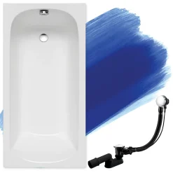 Baignoire rectangulaire 130 x 70 CLASSIC acrylique blanc, sans Habillage + Pieds + Vidage à chromé