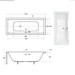 Baignoire rectangulaire - 190 x 90 cm - avec Habillage - Pieds - Vidage Chrome - QUADRO SLIM
