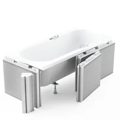 Baignoire rectangulaire 140 x 70 MODERN SLIM acrylique blanc + Habillage en polystyrène (4 cm) + Pieds + Vidage à chromé