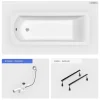 Baignoire rectangulaire - 160 x 70 cm - sans Habillage - avec Pieds - Vidage Chrome - SHEA