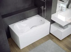 Baignoire rectangulaire 120 x 70 ARIA REHAB acrylique blanc + avec Tablier + Pieds + Vidage à chromé