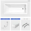 Baignoire rectangulaire - 180 x 80 cm - avec Tablier Blanc - Pieds - Vidage Chrome - MODERN