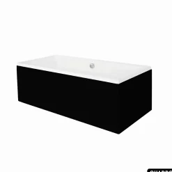 Baignoire rectangulaire - avec Tablier Noir Mat et Repose Tête OFFERT - QUADRO - 190 x 90 cm